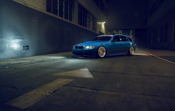 BMW, Blue, Front, Stance, E91, Rotifrom