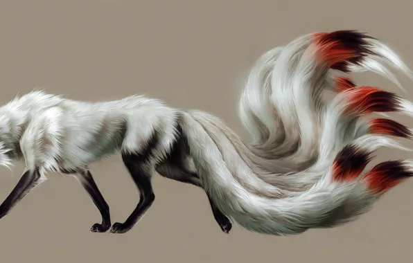 Fox, nine-tailed, by toedeledoki