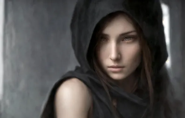 Girl, Look, hood, panache, digital art, AI art, art work Razor127