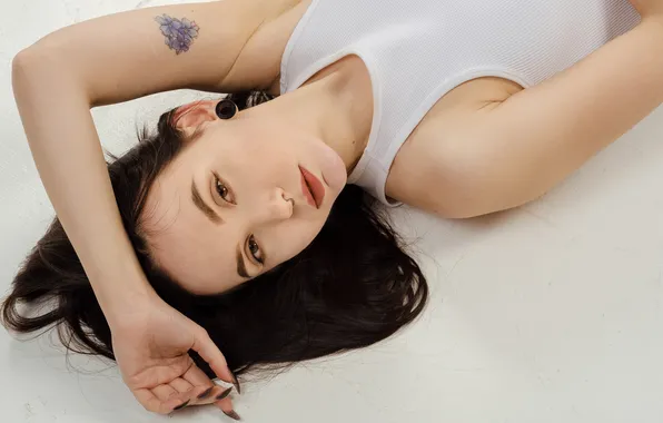 Look, girl, face, pose, hair, hands, brunette, tattoo