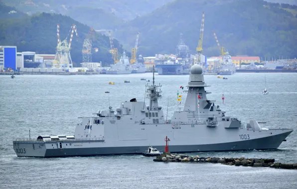 Sea, port, frigate
