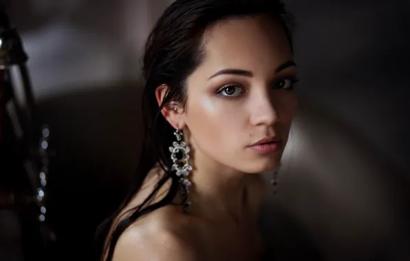 Look, girl, portrait, earrings, brunette, decoration, Kristina Kopyeva