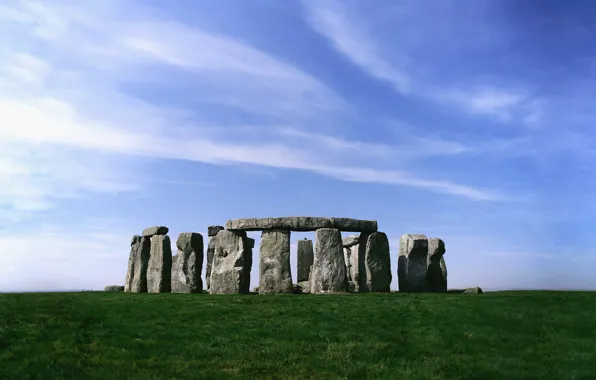 Picture grass, sky, Europe, clouds, stones, England, Stonehenge, simple background