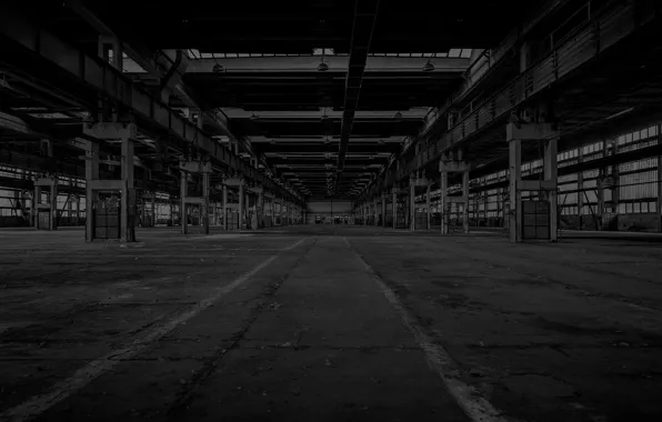 Picture black and white, architecture, monochrome, monochrome, black and white, abandoned warehouse