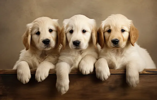 Dogs, look, pose, dog, puppies, puppy, face, trio