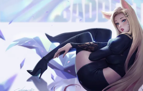 Girl, anime, art, ears, Citemer Liu, KDA RETURN
