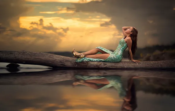 Water, reflection, dress, legs, Mermaid