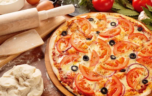 Picture pizza, tomatoes, olives