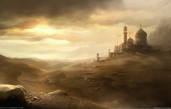 Picture sand, the sky, the city, the wind, desert, dust, prince of persia