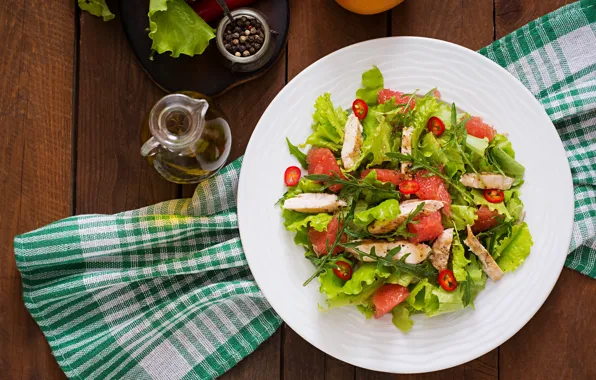 Fish, grapefruit, salad