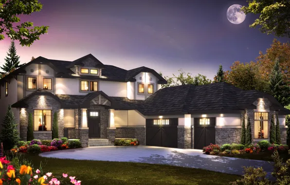 Picture the moon, Villa, the evening