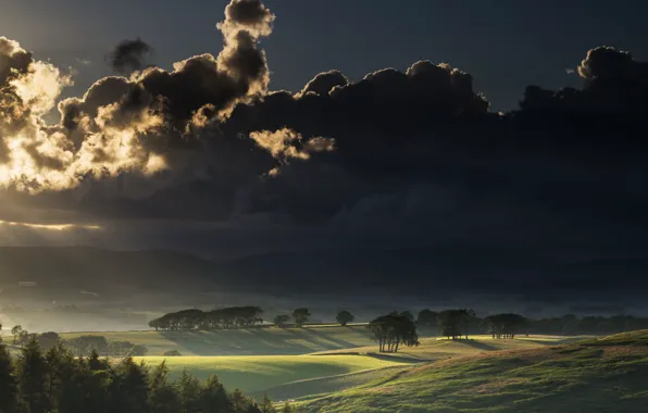Field, the sky, landscape, sunset, clouds, nature, valley