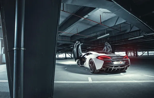 Picture McLaren, White, Parking, Supercar, Rear, 2015, Doors, 570S