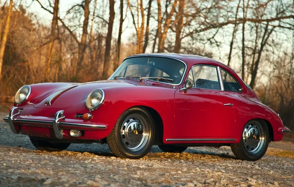 Trees, Porsche, Porsche, Coupe, the front, 1964, beautiful car, 1600