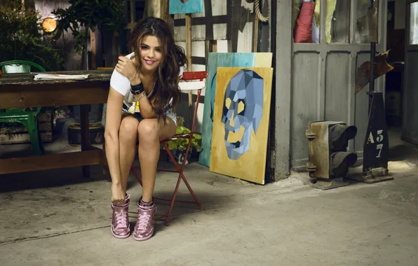 Picture look, girl, smile, pictures, Adidas, Summer, Selena Gomez, Photoshoot
