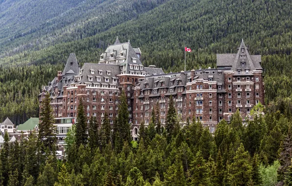 Forest, trees, the building, Canada, the hotel, Canada, Banff, Banff