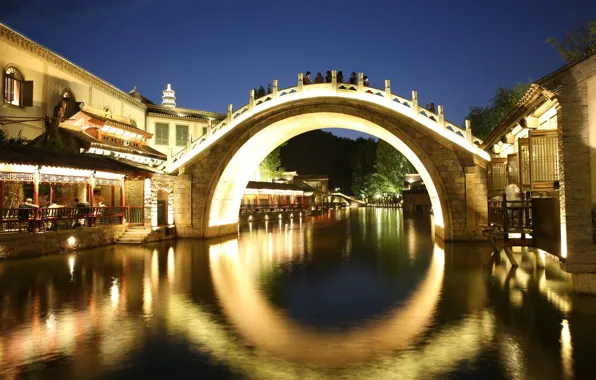 Picture city, river, bridge, night, canal