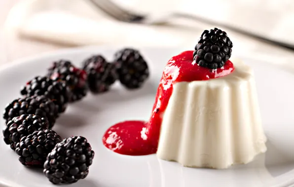 Picture dessert, BlackBerry, Panna cotta, strawberry syrup