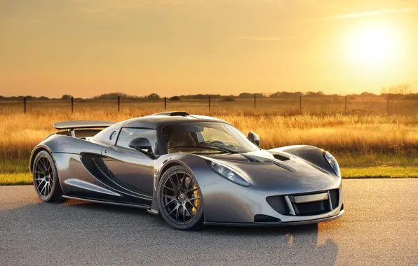 The sky, sunset, supercar, the front, Hennessey, Venom GT, Hennessy, Dark Knight