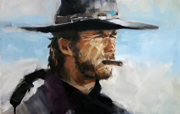 Face, background, cigar, Western, Clint Eastwood, Clint Eastwood