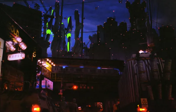 Picture night, lights, Neon Genesis Evangelion, megapolis, art, military, patrol, roundup
