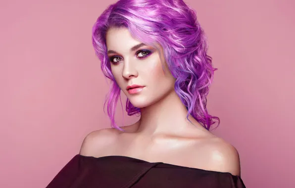 Look, background, model, portrait, makeup, hairstyle, beauty, purple hair