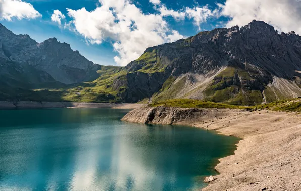 The sky, clouds, mountains, lake, Austria, Austria, Vorarlberg, Lunersee