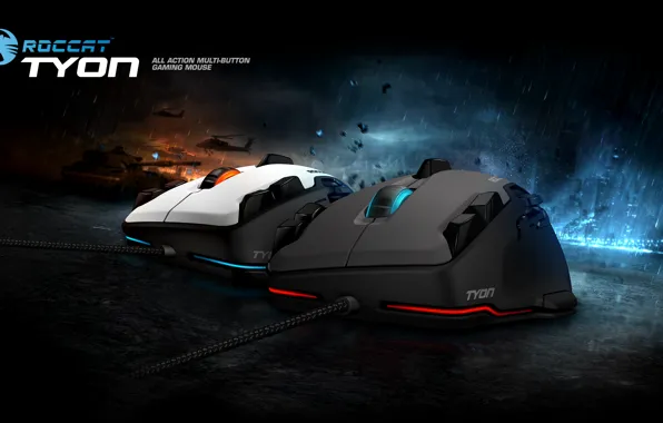 Red, game, rain, blue, button, Roccat, action, mouse