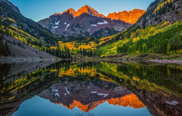 Autumn, forest, reflection, lake, Colorado, USA, rocky mountains, state