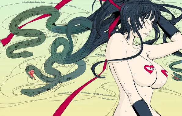 Snakes, girl, tape, Tits