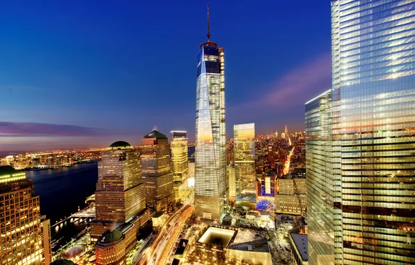 Picture the city, lights, building, New York, skyscrapers, the evening, USA, USA