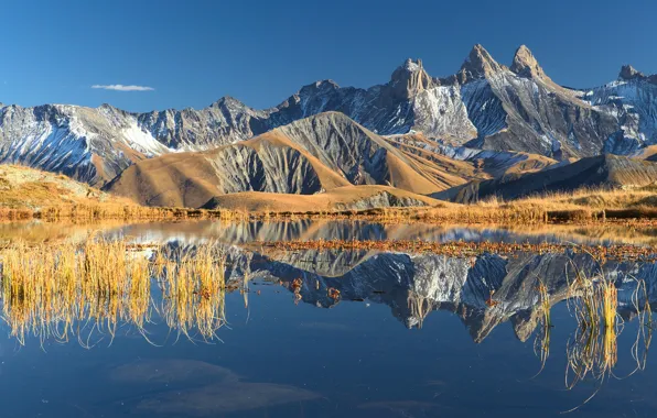 Picture autumn, the sky, reflection, mountains, lake, France, Alps, October