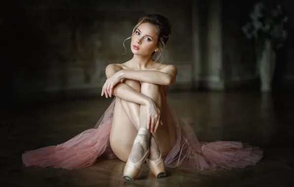 Picture look, girl, pose, ballerina, on the floor, Pointe shoes, Kate Halpert, Ksenia Sergeeva