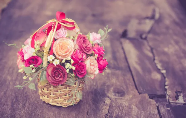 Picture flowers, roses, bouquet, basket