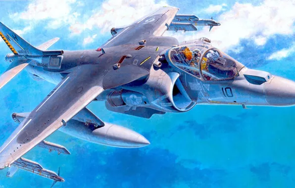 Figure, art, attack, American, vertical, McDonnell, Douglas AV-8B, "Harrier" II