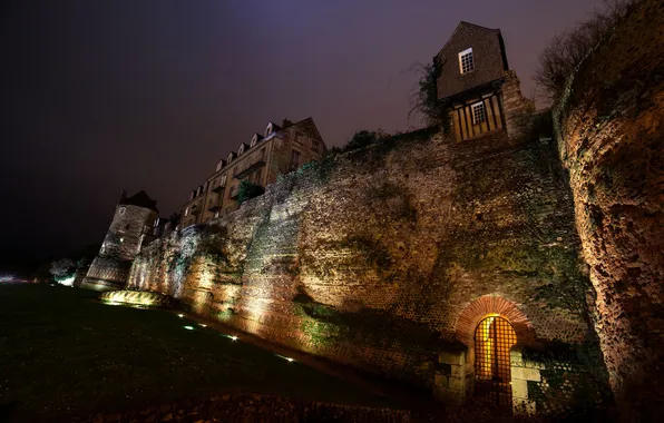 Night, France, The Mans, slope, fortress