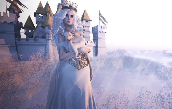 Girl, background, castle