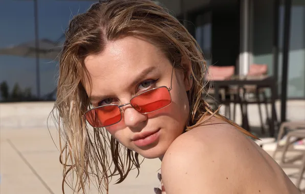 Model, brunette, gorgeous, photoshoot, posing, sunglasses, closeup, beautiful face