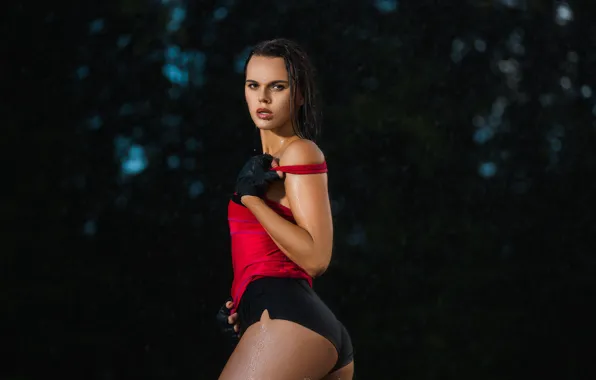 Picture girl, night, sexy, glare, background, wet, makeup, Mike