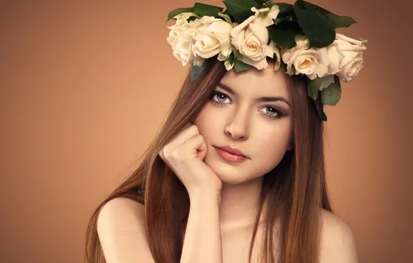 Background, portrait, roses, wreath, Annie