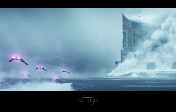 Rock, fiction, ice, fighters, fortress, Star wars, Eklips, Star Wars Eclipse