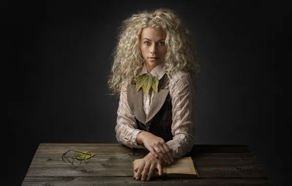 Leaves, portrait, book, Studio, Sydney Riccella Kitzmiller, The Reader