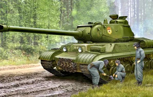 Forest, grass, tank, sledgehammer, Soviet, Heavy, dirt road, upgraded