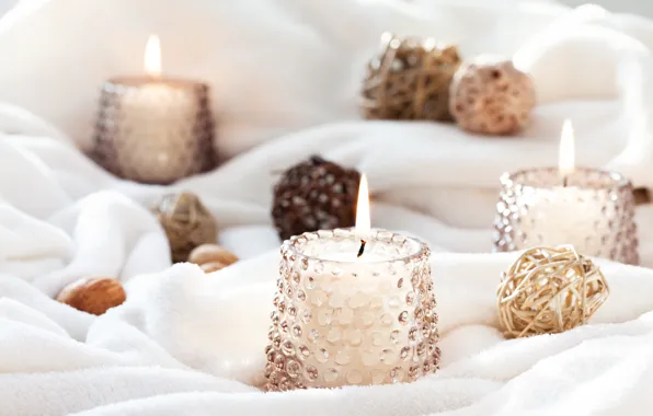 Picture white, candles, fabric, Roman Osadchiy