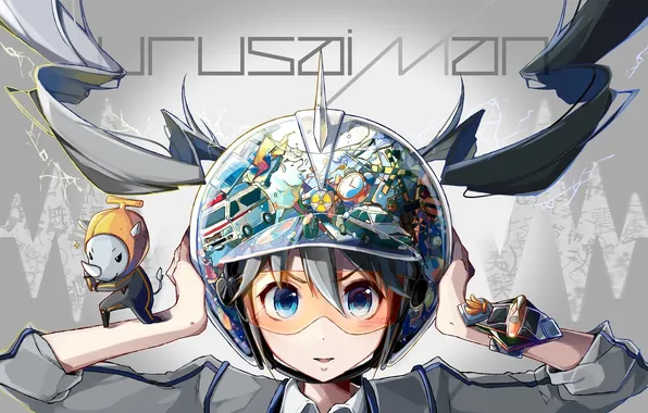 Picture girl, anime, art, glasses, helmet, vocaloid, hatsune miku, nou