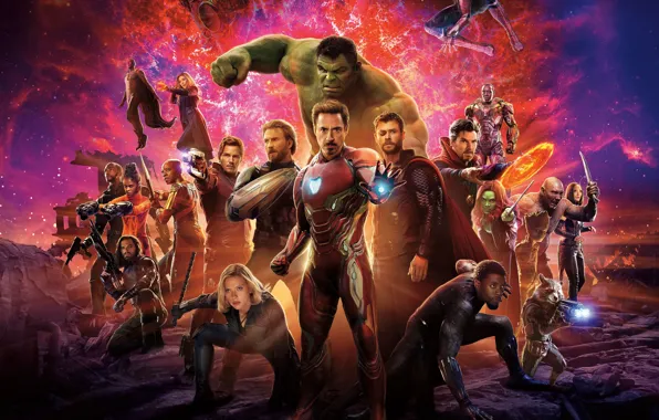 Picture Scarlett Johansson, Infinity, Vision, Hulk, Nebula, Iron Man, War, Falcon