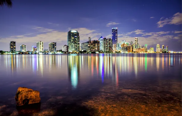 Picture the city, the ocean, building, Miami, skyscrapers, the evening, FL, USA