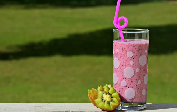 Picture glass, kiwi, tube, drink, smoothies