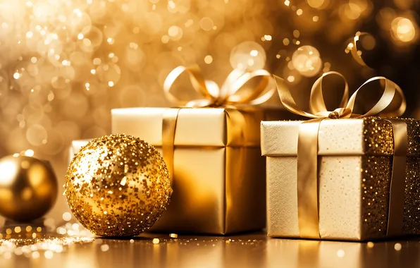 Balls, light, gold, Shine, sequins, Christmas, gifts, New year