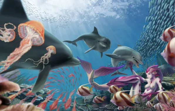 Picture sea, mermaid, fantasy, marine life, under water